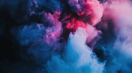 Abstract clouds of colored powder in air, dynamic movement, bold colors