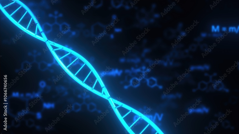 Poster dna with chemistry formulas. computer generated 3d render