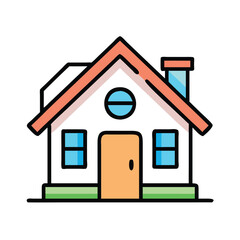 Stylized line art illustration of a house, Simple Colorful House Icon Illustration, perfect for real estate or home concepts.