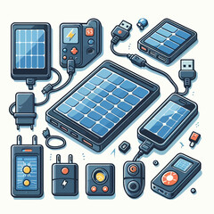 Portable Solar Charger set vector illustration
