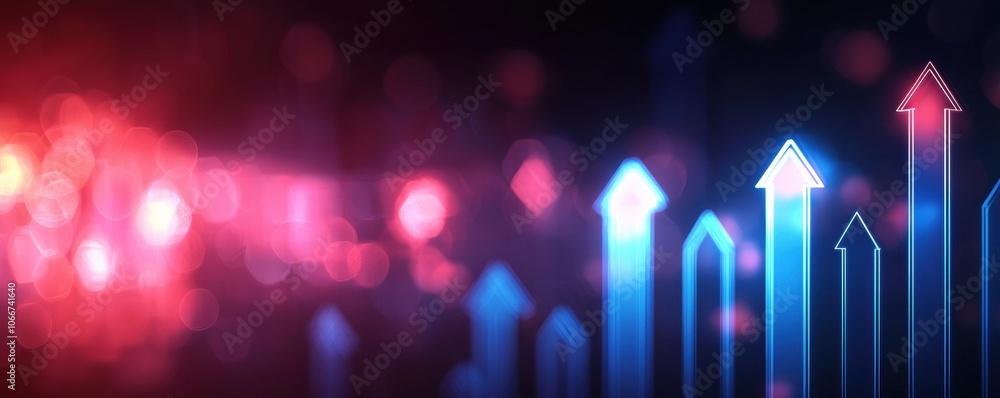 Poster visualize upward trends with a high fidelity abstract bar chart arrow in red and blue
