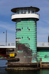 Knippelsbro tower, Knippel bascule bridge across the Inner Harbour on Christianshavn, Copenhagen,...