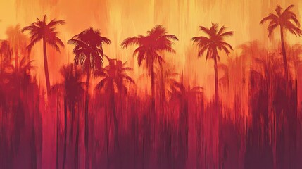 Obraz premium Discover vibrant sunset colors creating a captivating palm tree silhouette against a gradient background
