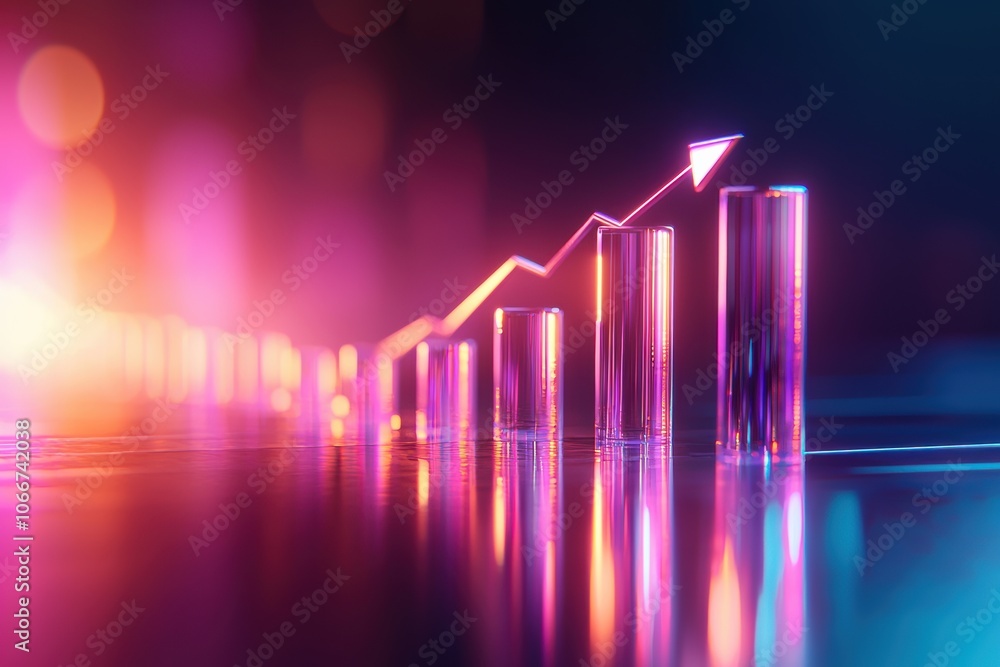 Poster analyze the impact of trending metrics with a bar chart featuring a sharp upward arrow in a high fid