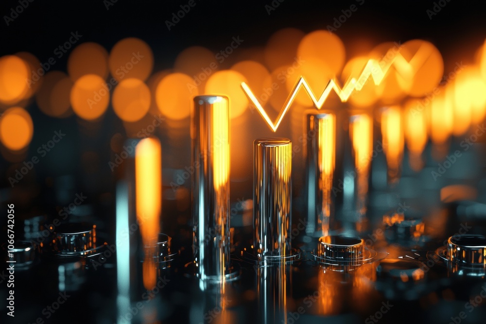 Poster visualize upward trends with a high-fidelity bar chart featuring a sharp metallic arrow