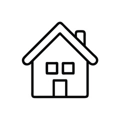 Simple House Outline Icon in Black, Minimalist black outline of a house icon featuring a roof, door, window, and chimney, ideal for real estate and home design concepts.