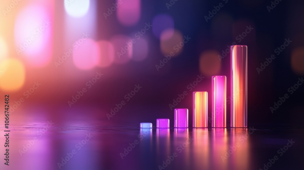 Poster visualize upward trends with dynamic bar charts featuring reflective arrows in high fidelity