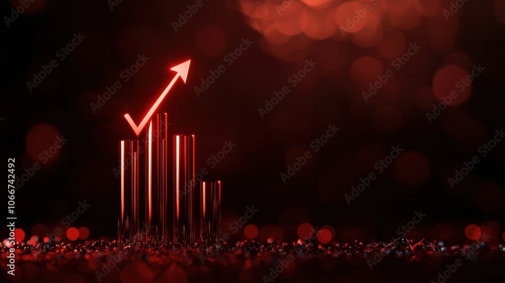 Poster visualize trending growth with a high fidelity dynamic bar chart featuring an upward arrow reflectio