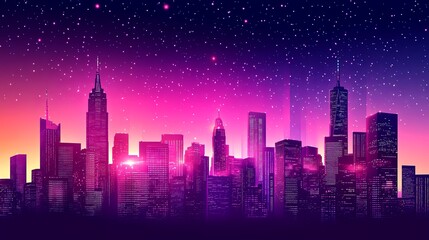 Fototapeta premium Illuminate your nighttime cityscape with a stunning gradient background of stars and skyscrapers