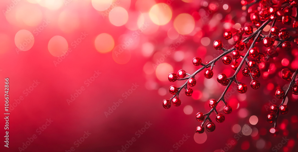 Aufkleber a red branch with red berries on it. the branch is surrounded by a red background. the image has a w