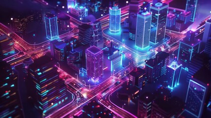 Obraz premium Edge computing improving performance and reducing latency in IoT and smart city applications. Illustrations