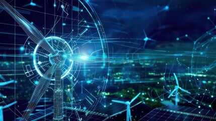 Engineers developing innovative solutions for the green energy industry with solar and wind power. Illustrations