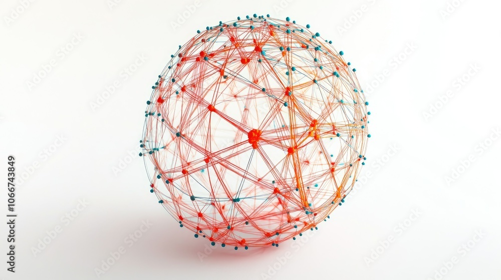 Poster abstract sphere with colorful connections and nodes