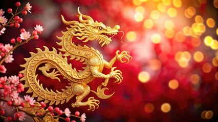 Fototapeta premium Golden dragon sculpture with Chinese new year Symbolizes strength, prosperity, and cultural heritage.