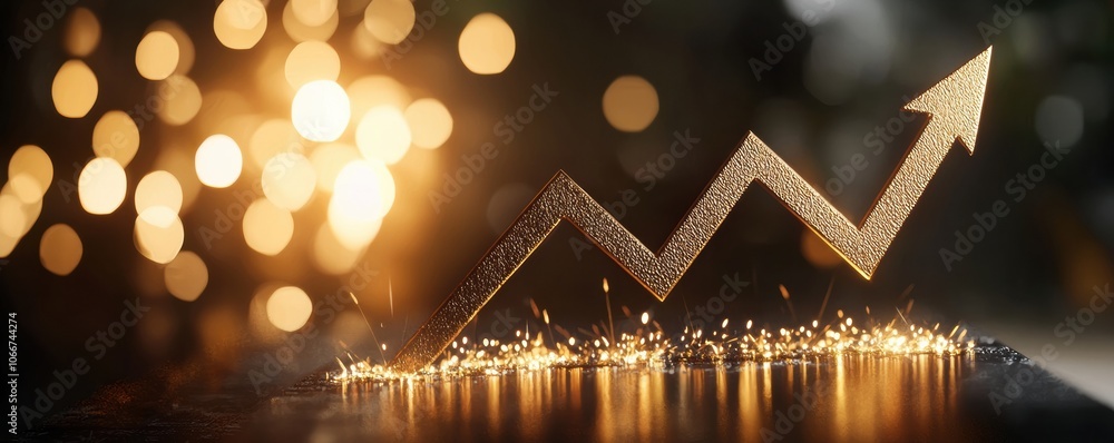 Poster visualize growth with an upward trending graph arrow enhanced by spark effects