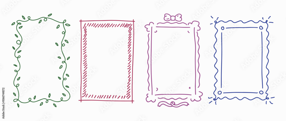 Poster hand drawn text frames, empty line art borders and doodles for texts and pictures. vector design ele