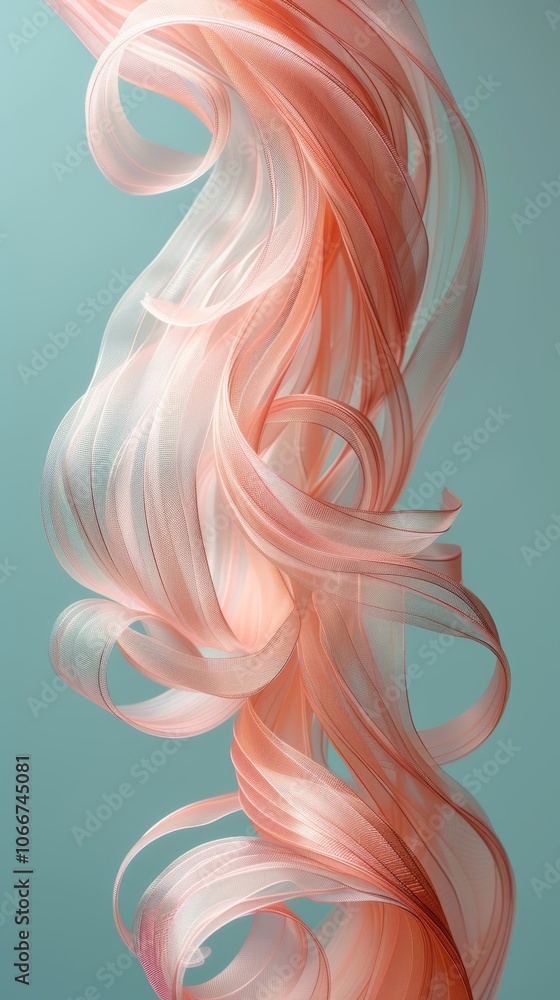 Poster abstract rose-gold lines gracefully twist and flow against a serene teal-blue backdrop, creating a c