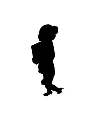 Silhouette Business woman walk with a folder of documents in his hands