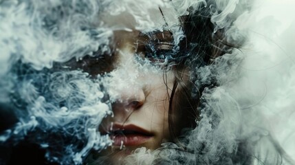 Fototapeta premium Mysterious Woman Portrait with Smoke and Fog