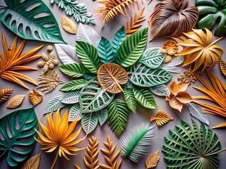 Tropical Leaf Paper Art in Drone Photography - Green Foliage Design for Home Decor and Nature Inspired Art