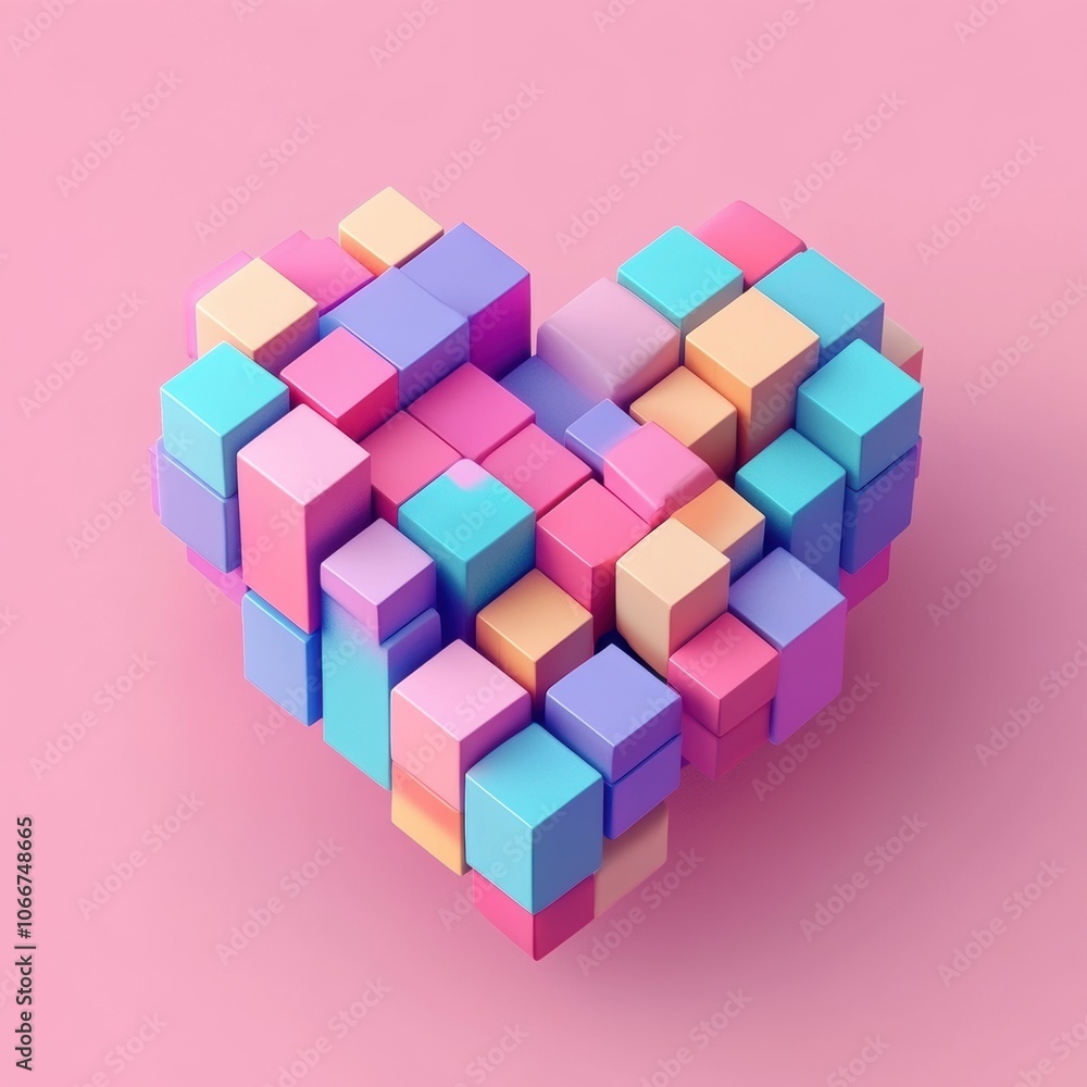 Canvas Prints Colorful Heart Cubes.