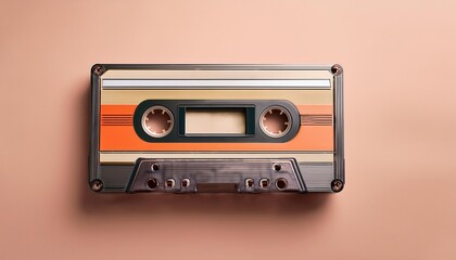 Fototapeta premium Retro Pastel Audio Cassette on Dual Toned Peach and Teal Background. Iconic 80s and 90s Music Memorabilia Perfect for Nostalgia Themes, Analog Media Concepts, and Minimalist Design Projects