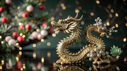 Fototapeta premium Chinese new year dragon festive decorations, symbolizing strength and prosperity, perfect for holiday celebrations.