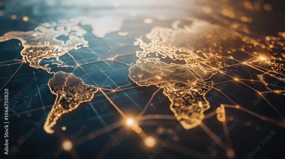 Poster global network map with digital elements and lights