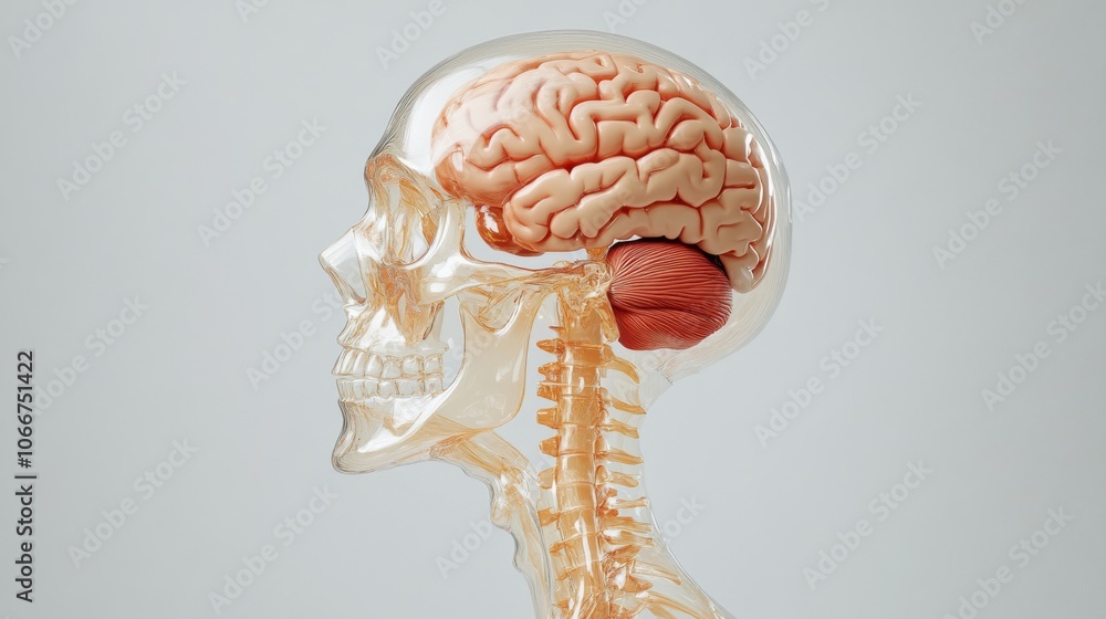 Poster human skull with visible brain structure anatomy model