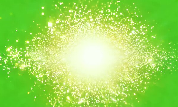 Bright flash with a glowing center and glitter sparkles trailing, animated on a vibrant green screen.