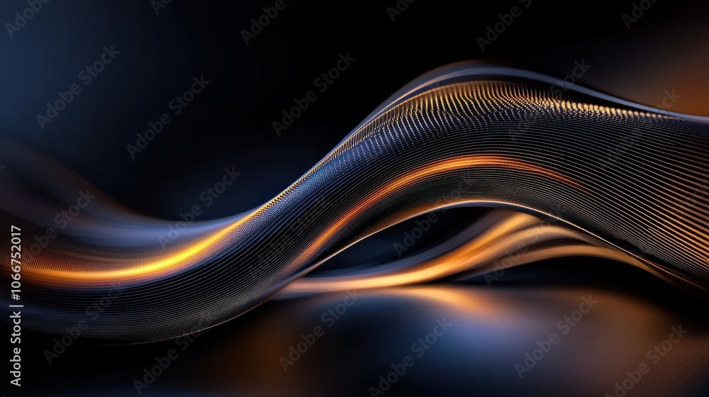 Poster abstract wave of illuminated lines with a smooth gradient in blue and orange hues, ai generation