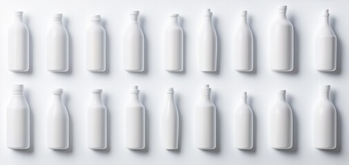 Set of white cosmetic bottles various shapes and sizes isolated on white background 3D illustration