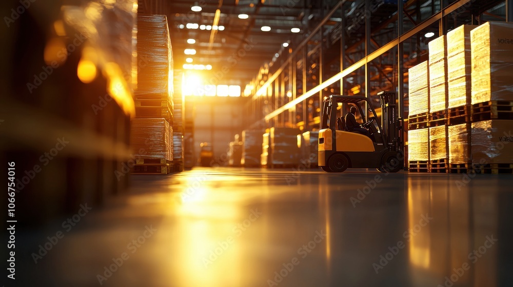 Poster efficient logistics management optimizing inventory flow with forklifts in a large warehouse
