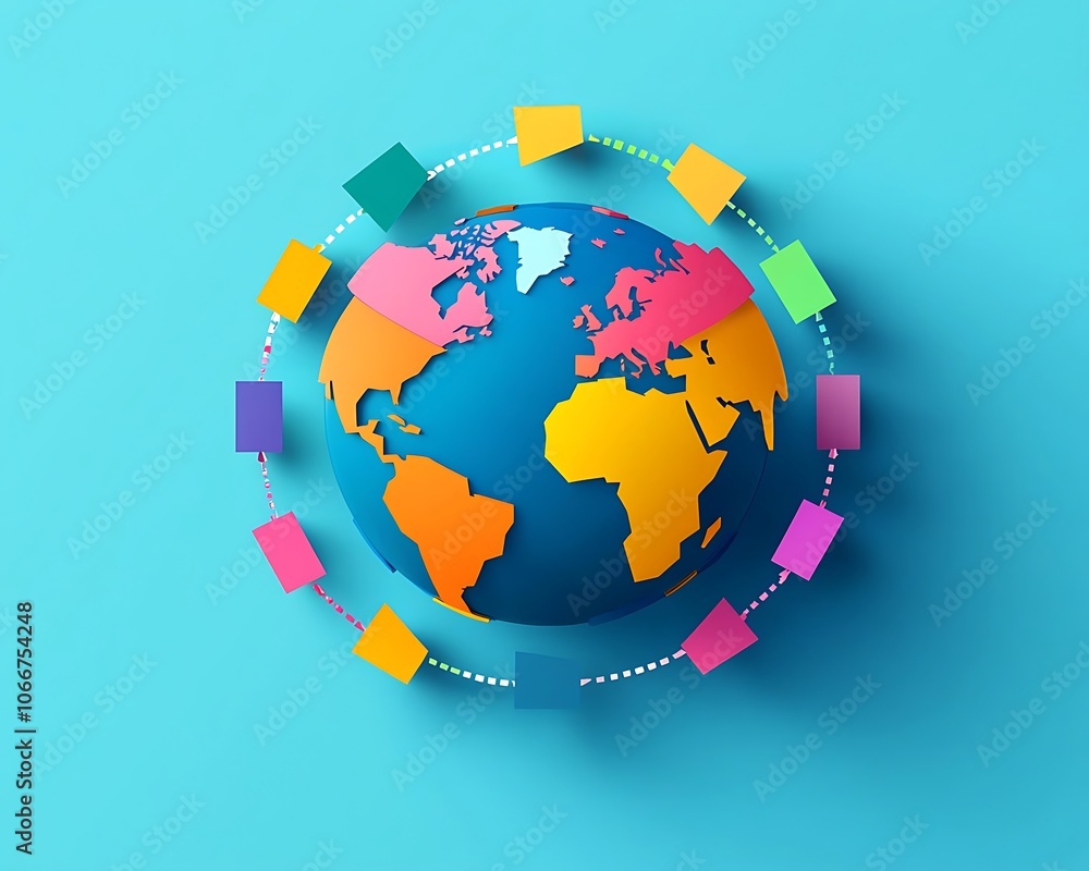 Poster a colorful globe with many different colored stickers on it