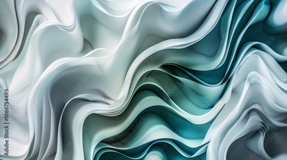 Poster fluid wave-like patterns in shades of blue and white create a serene modern abstract background, sho