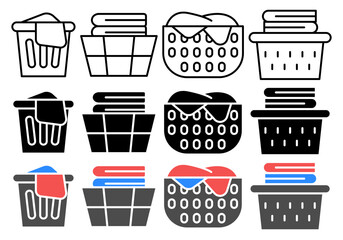 Laundry basket vector icon collection. vector illustration set.