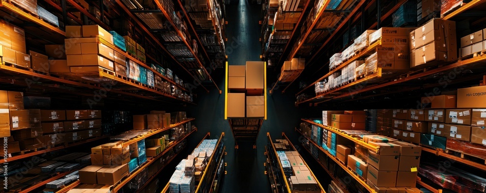 Poster the efficiency of inventory management through a topdown view of organized racks filled with standar
