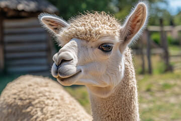 Obraz premium cute white alpaca on the farm or in zoo