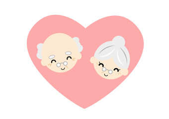 ハートの中の笑顔のおじいさんとおばあさん