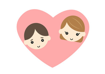 ハートの中の男性と女性のカップル
