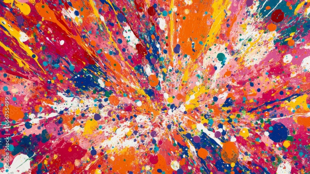 Poster bright abstract paint splashes on canvas