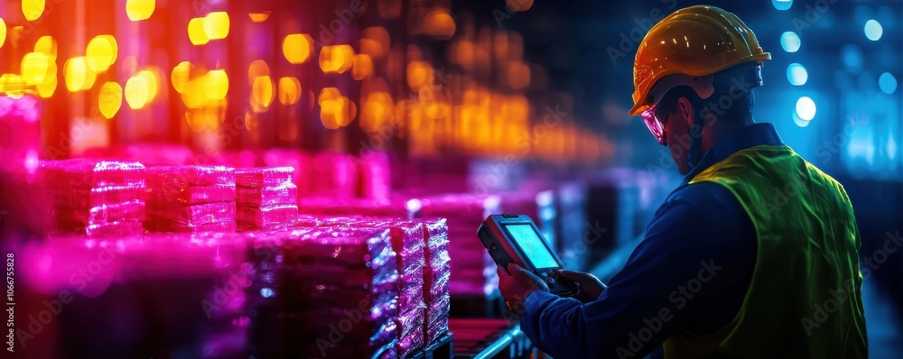 Poster efficiently logging products with scanners optimizing inventory management in logistics warehousing