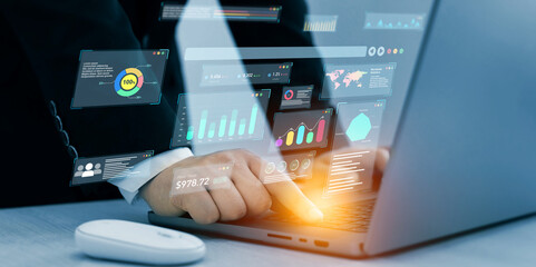 Businessman using KPI dashboard.Financial business data analytics graph dashboard. Management data...