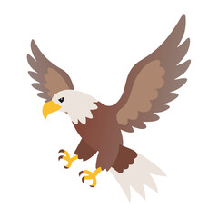 Obraz premium Bald Eagle with Spread Wings Illustration, Illustration of a bald eagle in mid-flight with wings spread and talons extended, symbolizing power, freedom, and American patriotism.