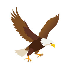 Bald Eagle with Spread Wings Illustration, Illustration of a bald eagle in mid-flight with wings spread and talons extended, symbolizing power, freedom, and American patriotism.