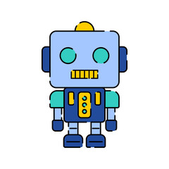 Robot Icon Illustration with bright colour palette in flat design style for education and future technology theme design.