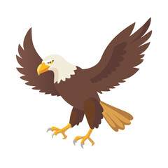 Bald Eagle with Spread Wings Illustration, Illustration of a bald eagle in mid-flight with wings spread and talons extended, symbolizing power, freedom, and American patriotism.