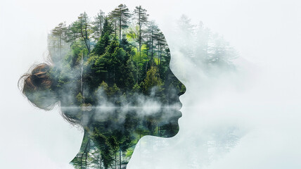 beauty, girl nature concept double exposure white background