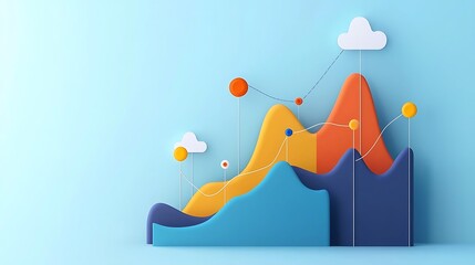 A colorful graph with mountains and clouds in the background