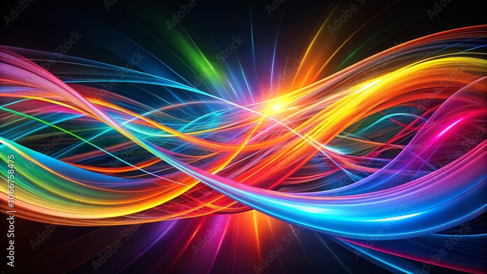 Aufkleber vibrant multicolored lines on black background for abstract art and design projects, perfect for mod
